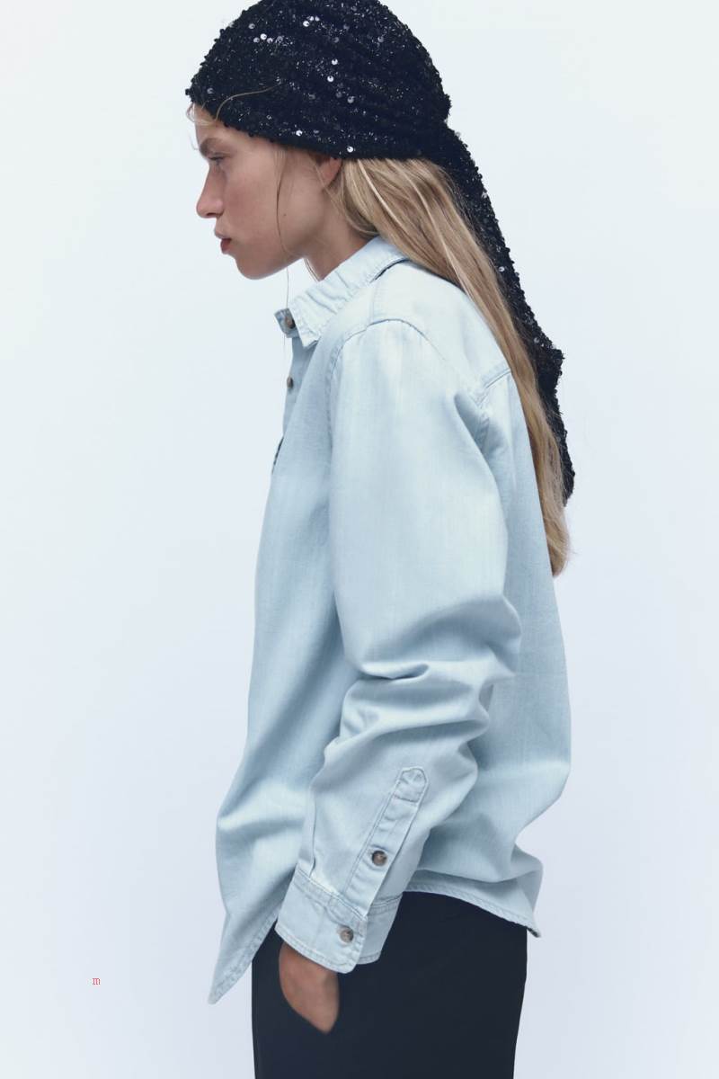 ZARA BASIC DENIM Skjorta Dam Blå | PVYWR-8796