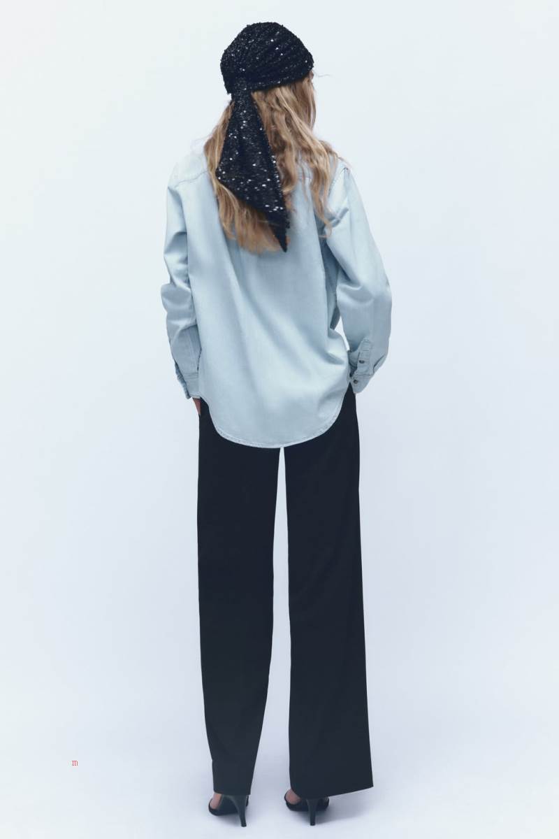 ZARA BASIC DENIM Skjorta Dam Blå | PVYWR-8796