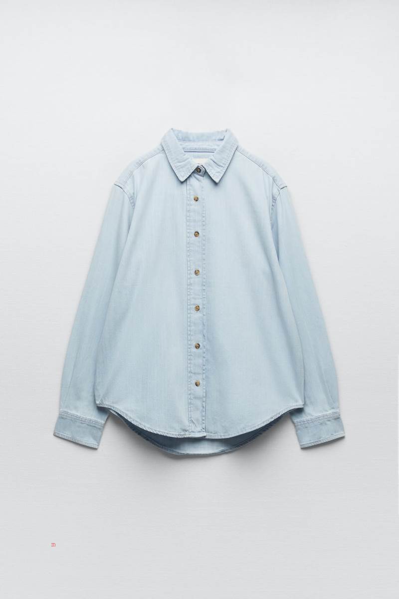 ZARA BASIC DENIM Skjorta Dam Blå | PVYWR-8796