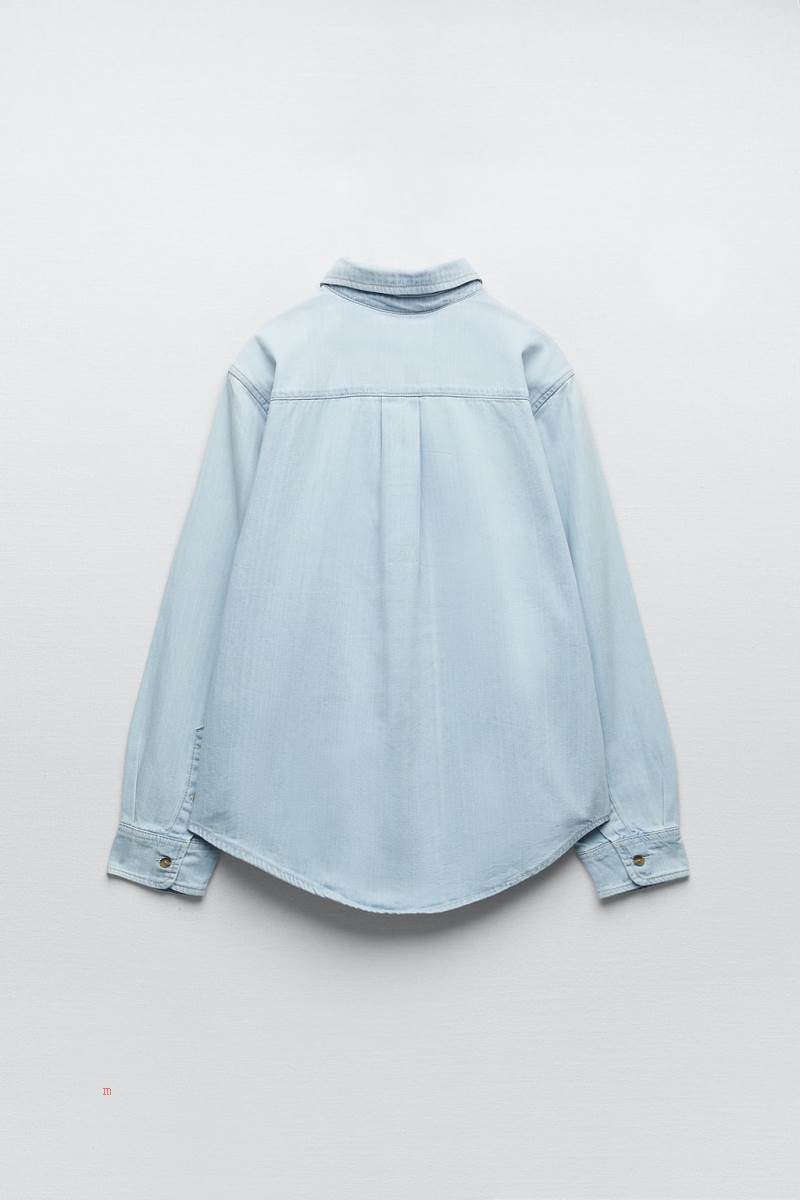 ZARA BASIC DENIM Skjorta Dam Blå | PVYWR-8796