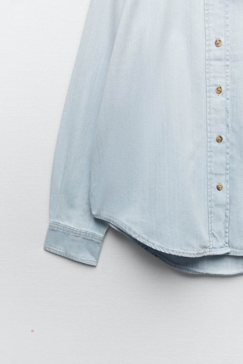 ZARA BASIC DENIM Skjorta Dam Blå | PVYWR-8796