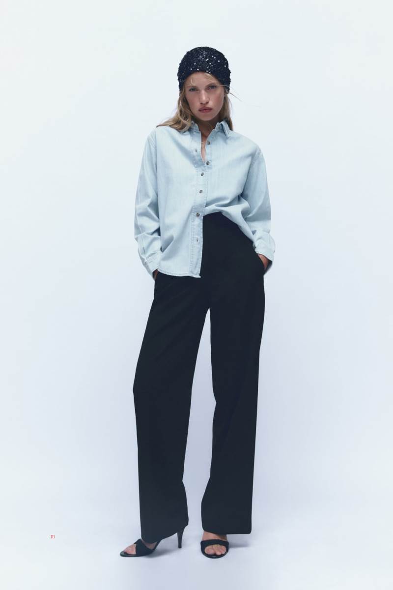 ZARA BASIC DENIM Skjorta Dam Blå | PVYWR-8796
