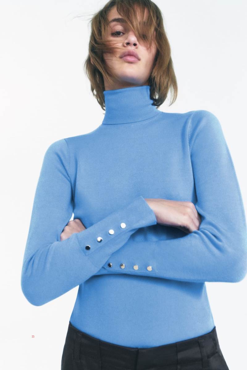 ZARA BASIC HIGH NECK KNIT Tröjor Dam Ljusblå | IJHYT-2471