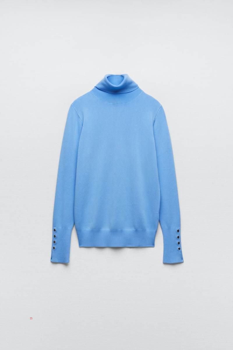 ZARA BASIC HIGH NECK KNIT Tröjor Dam Ljusblå | IJHYT-2471