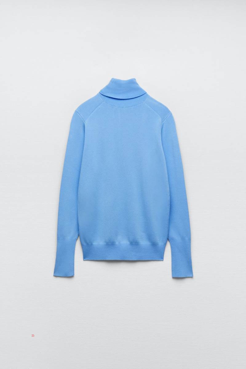 ZARA BASIC HIGH NECK KNIT Tröjor Dam Ljusblå | IJHYT-2471