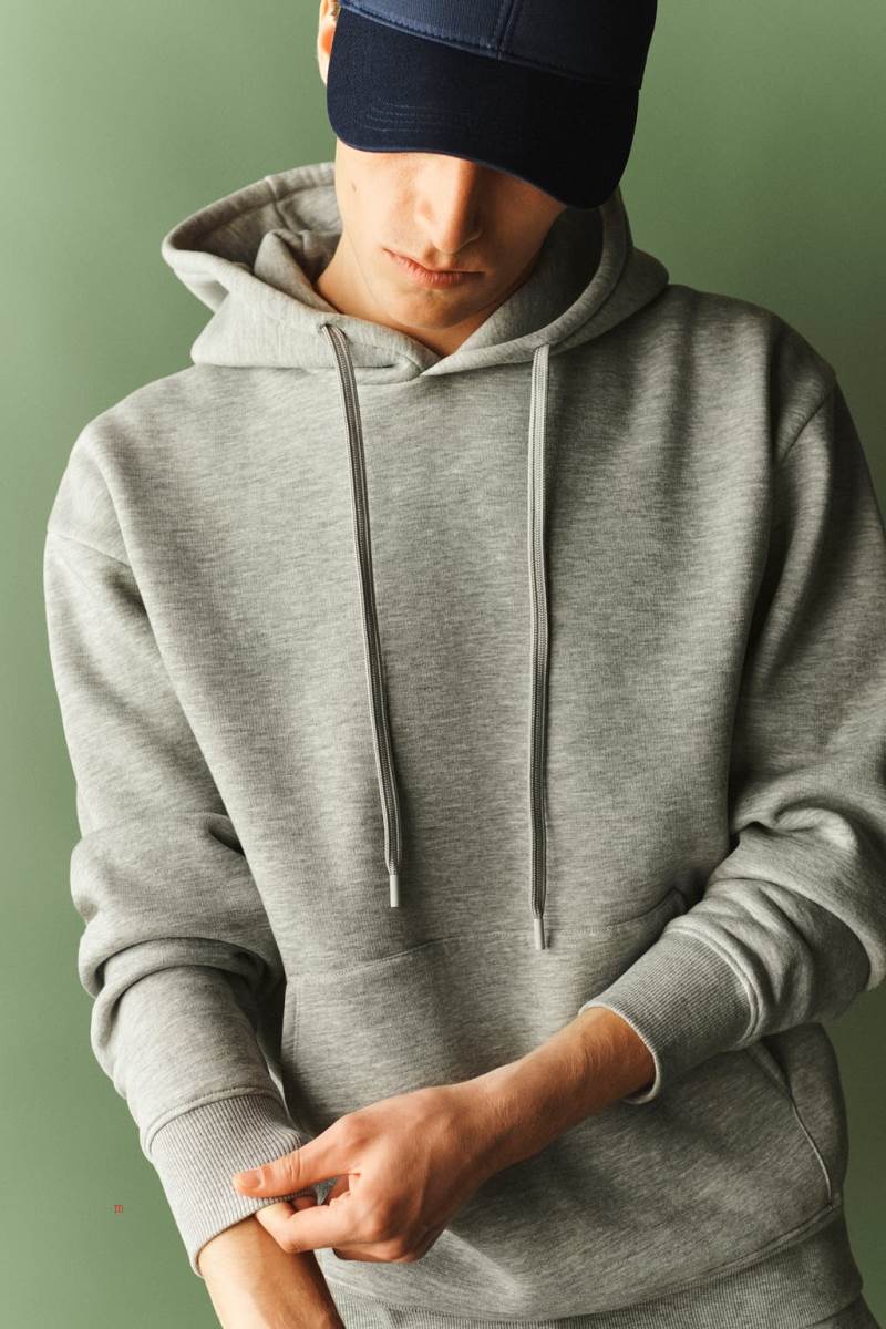 ZARA BASIC Hoodie Herr Grå | IDOYF-1634