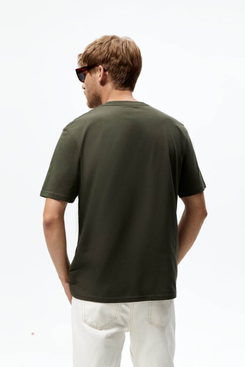 ZARA BASIC MEDIUM WEIGHT T-shirt Herr Mörkgröna | CMGYE-8053