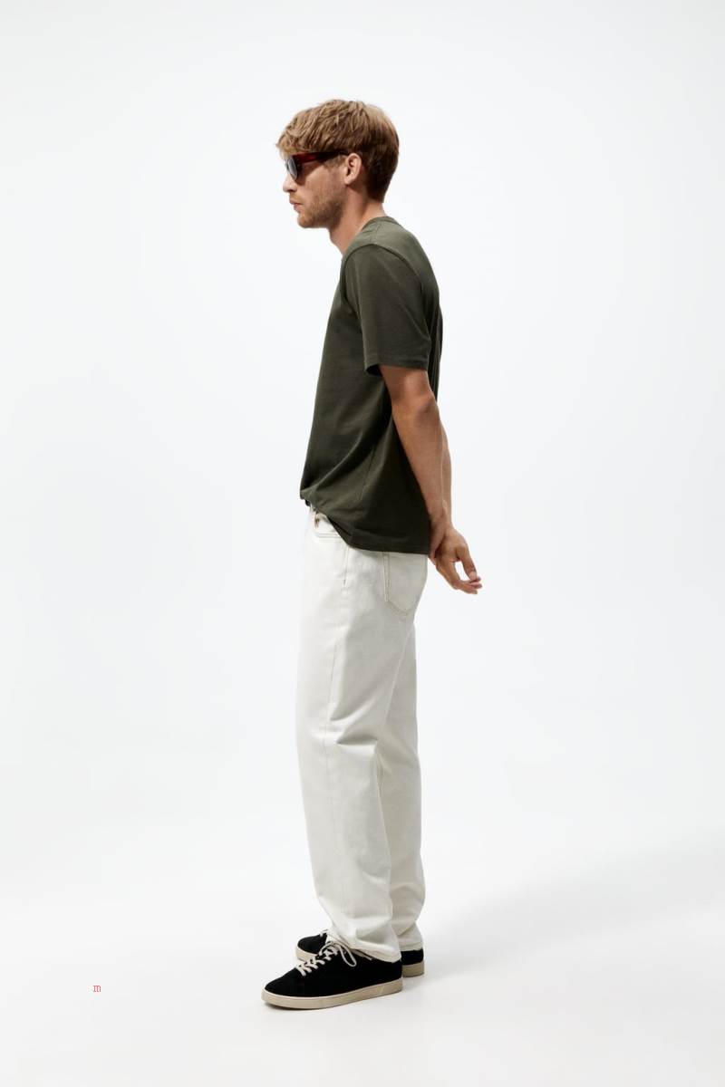 ZARA BASIC MEDIUM WEIGHT T-shirt Herr Mörkgröna | CMGYE-8053