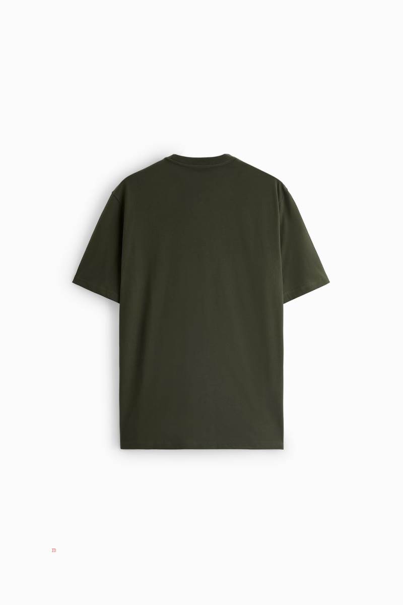 ZARA BASIC MEDIUM WEIGHT T-shirt Herr Mörkgröna | CMGYE-8053