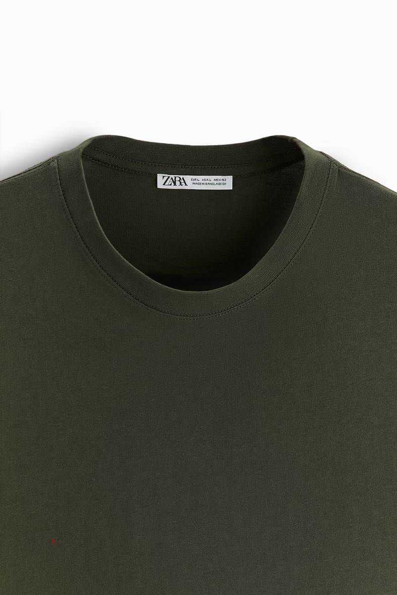 ZARA BASIC MEDIUM WEIGHT T-shirt Herr Mörkgröna | CMGYE-8053