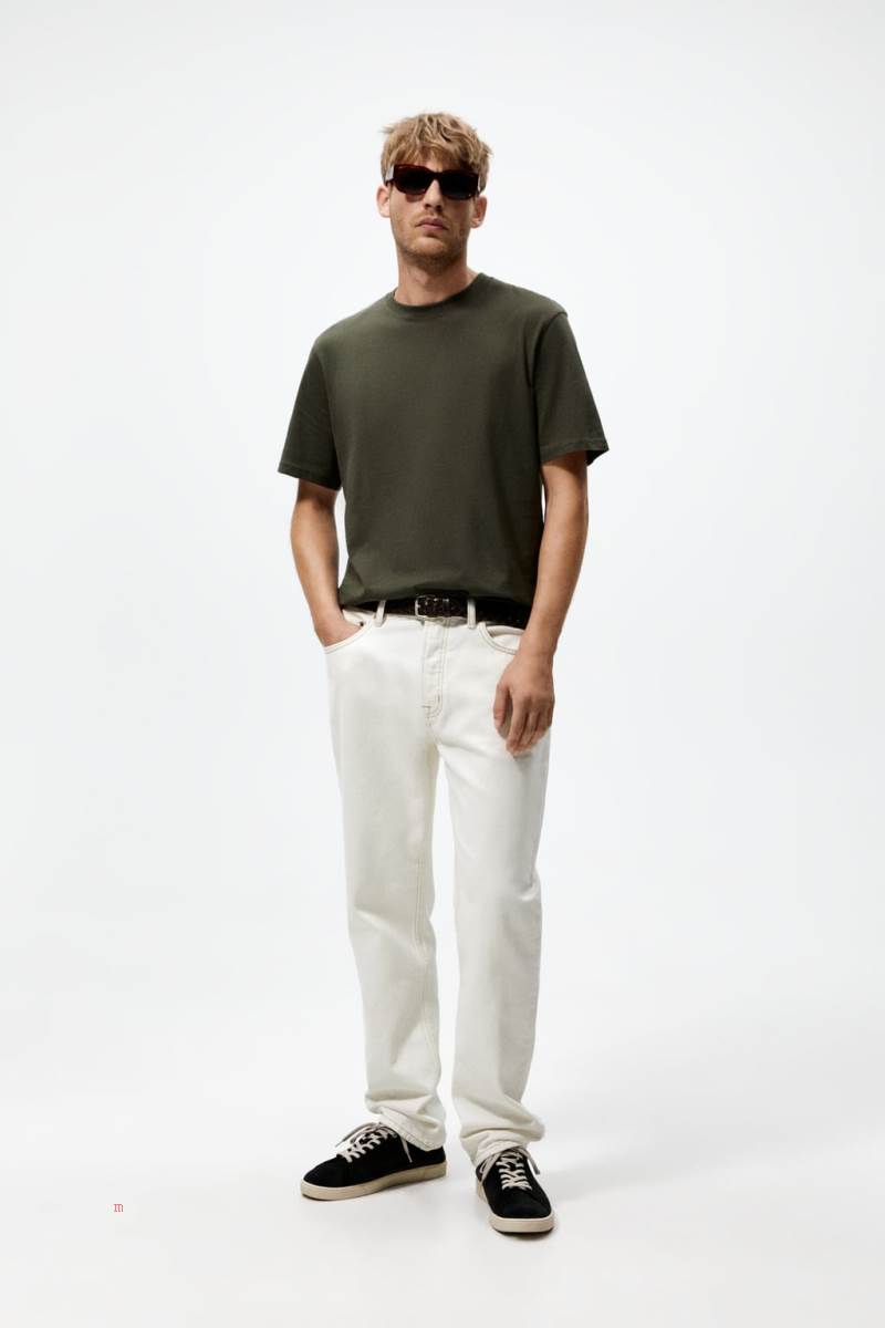 ZARA BASIC MEDIUM WEIGHT T-shirt Herr Mörkgröna | CMGYE-8053