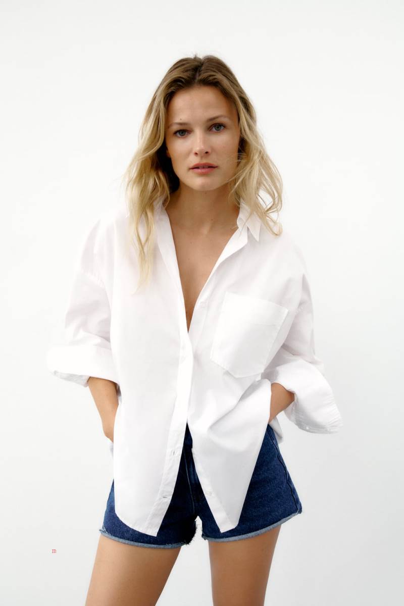 ZARA BASIC POPLIN Skjorta Dam Vita | DATEW-7581