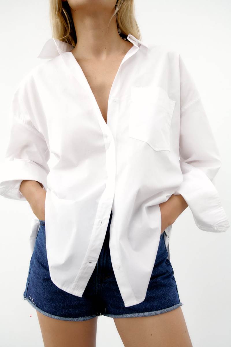 ZARA BASIC POPLIN Skjorta Dam Vita | DATEW-7581
