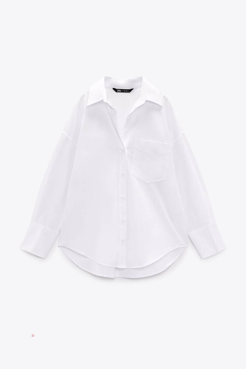 ZARA BASIC POPLIN Skjorta Dam Vita | DATEW-7581