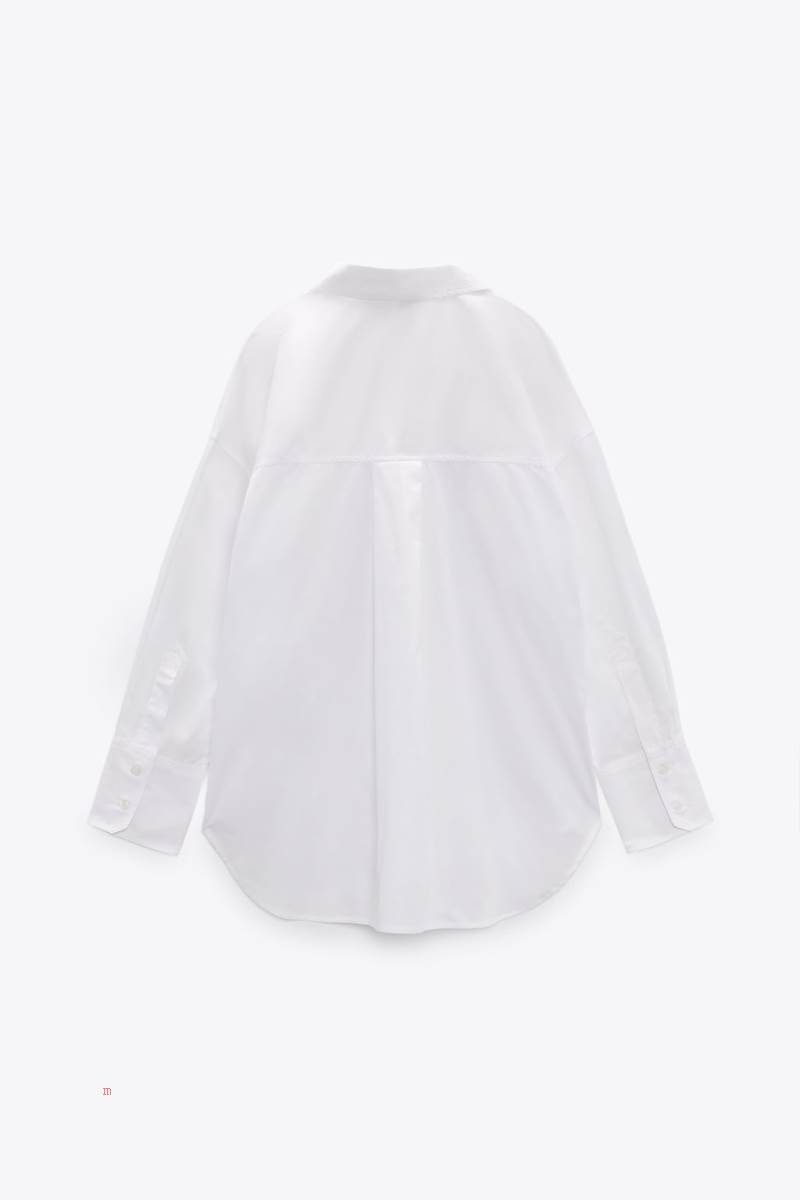 ZARA BASIC POPLIN Skjorta Dam Vita | DATEW-7581
