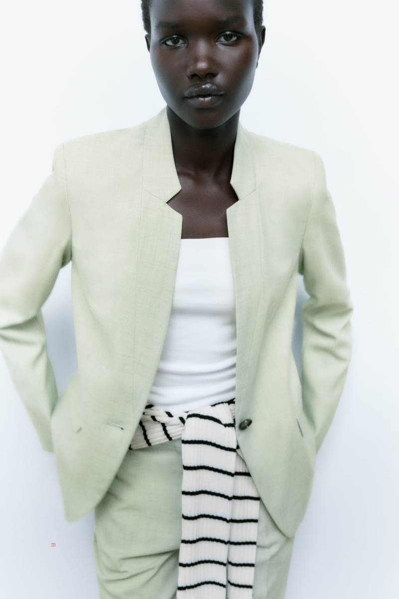 ZARA BASIC WITH INVERTED LAPEL COLLAR Blazers Dam Gröna | VJDRK-7318