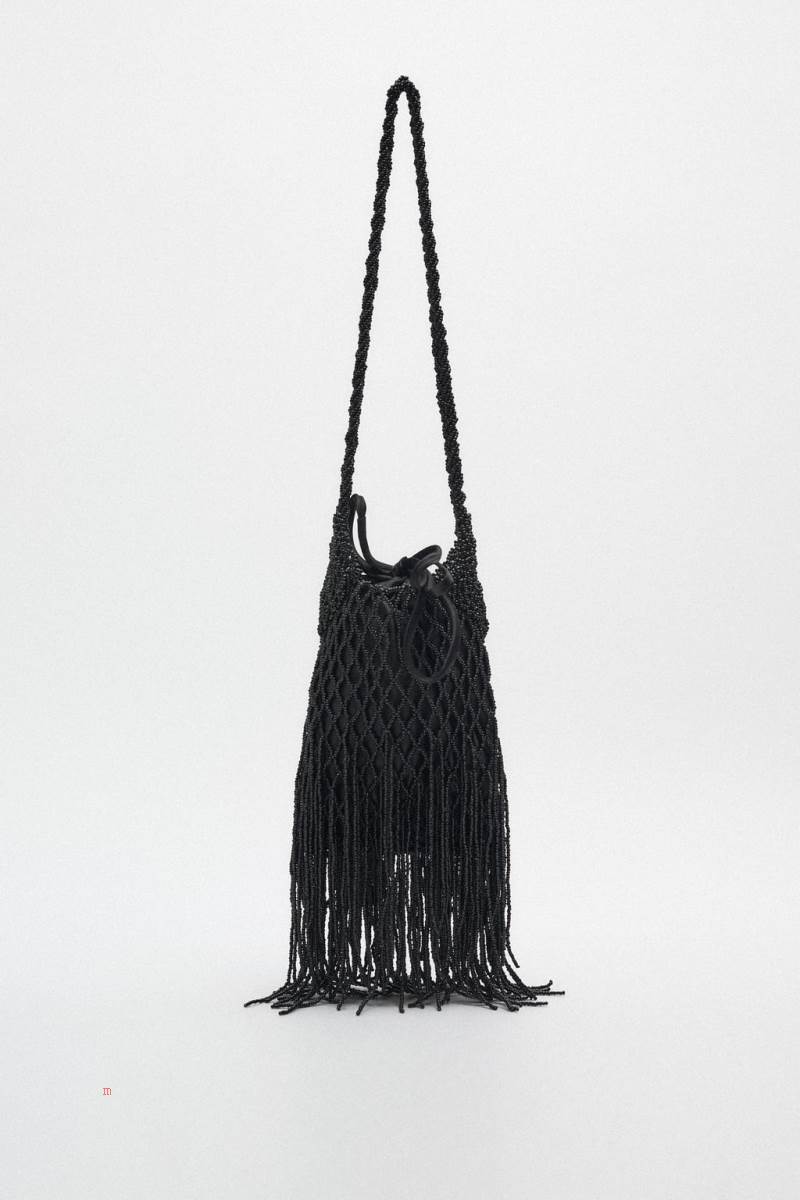 ZARA BEADED Axelväska Dam Svarta | AGJDM-3708