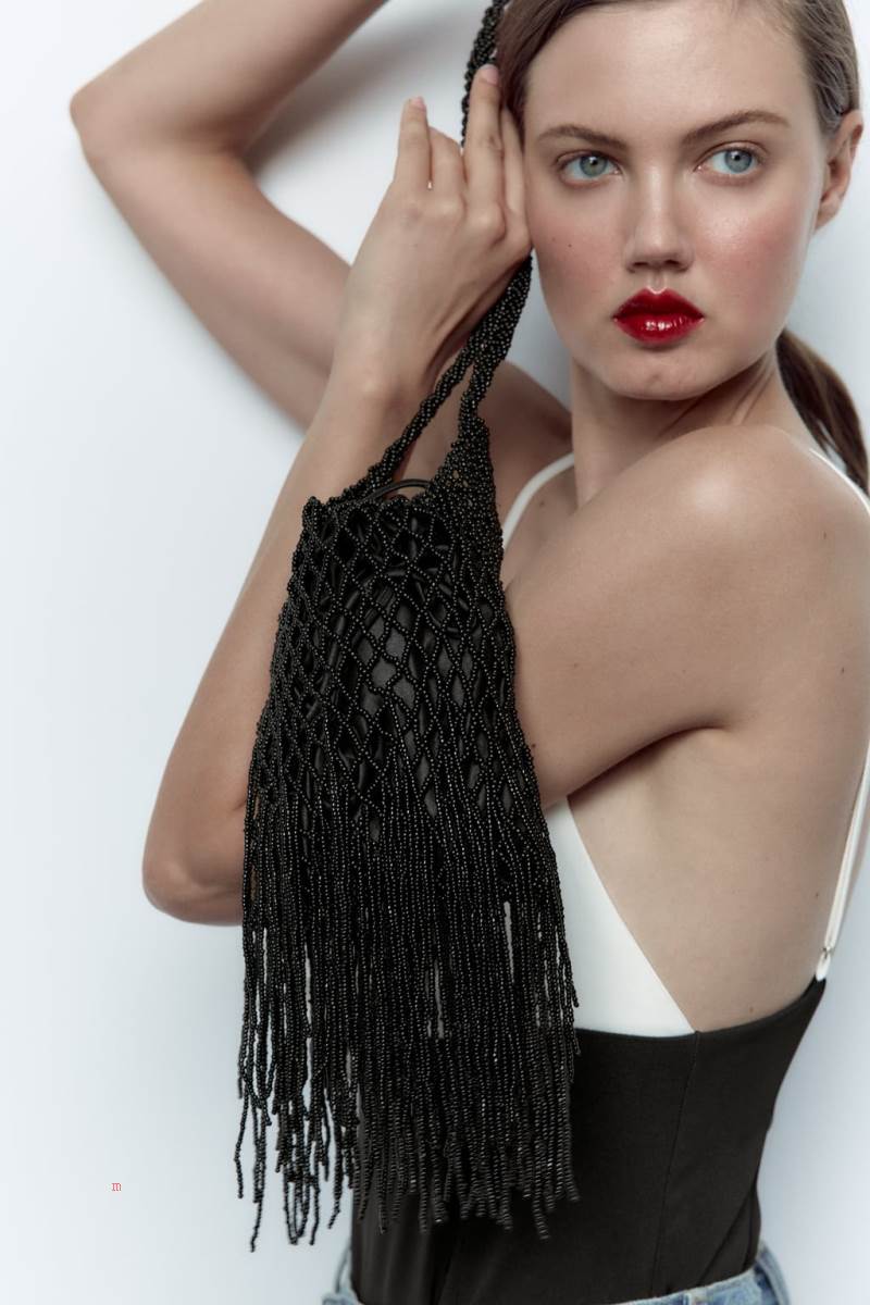 ZARA BEADED Axelväska Dam Svarta | AGJDM-3708