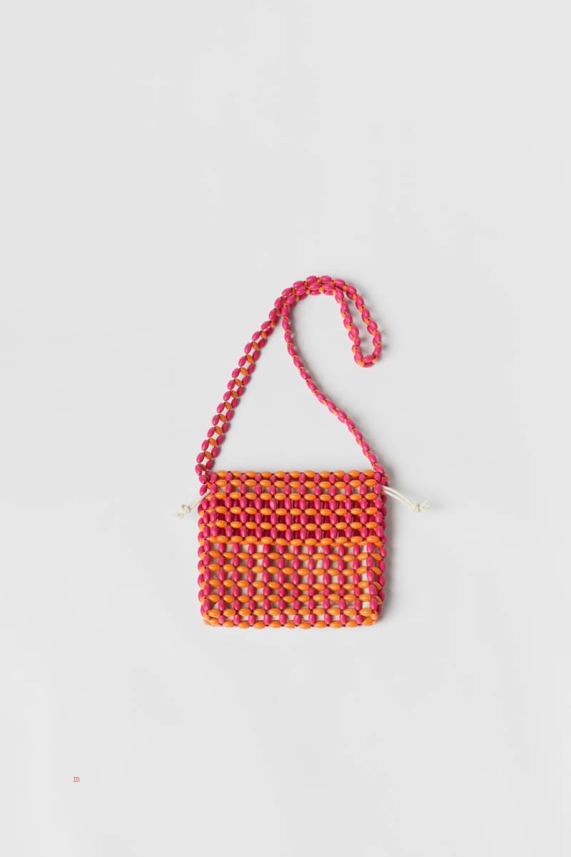 ZARA BEADED Crossbody Väska Tjej Rosa | BUYGK-7058
