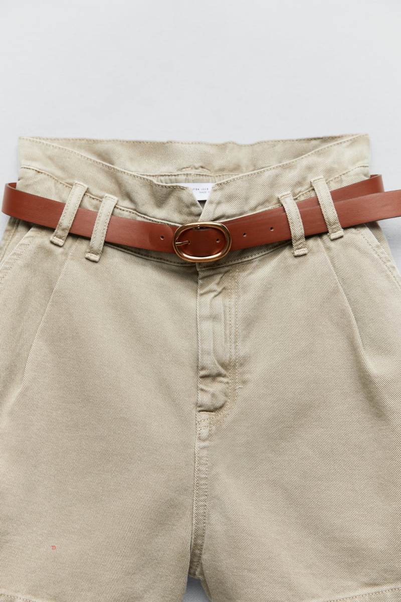 ZARA BELTED BAGGY DENIM BERMUDA Shorts Dam Ljuskhaki | YGUOF-1248