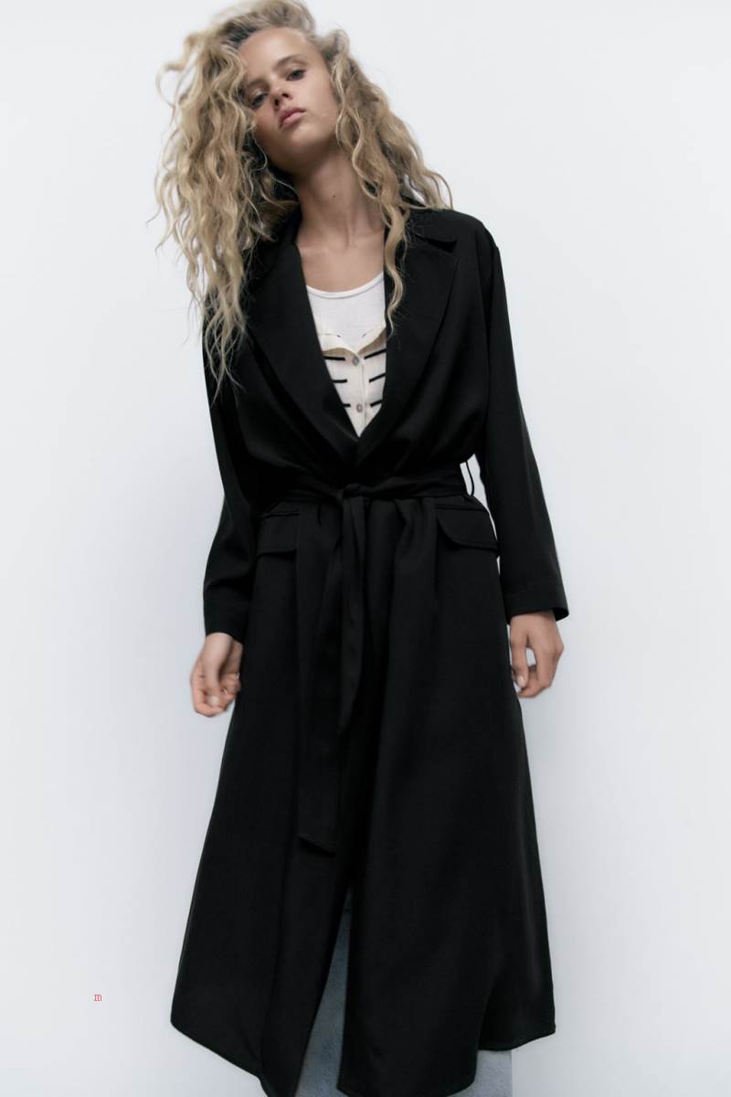 ZARA BELTED LONG TRENCH Rockar Dam Svarta | GWHKU-8741