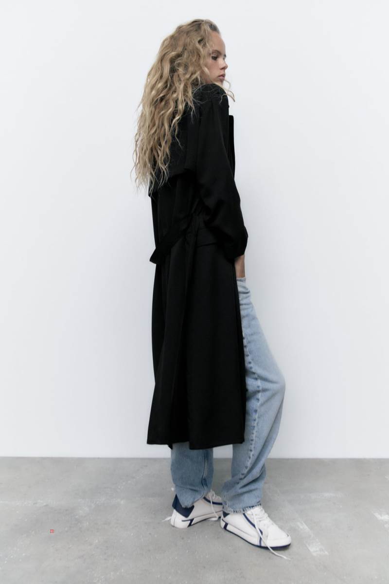 ZARA BELTED LONG TRENCH Rockar Dam Svarta | GWHKU-8741