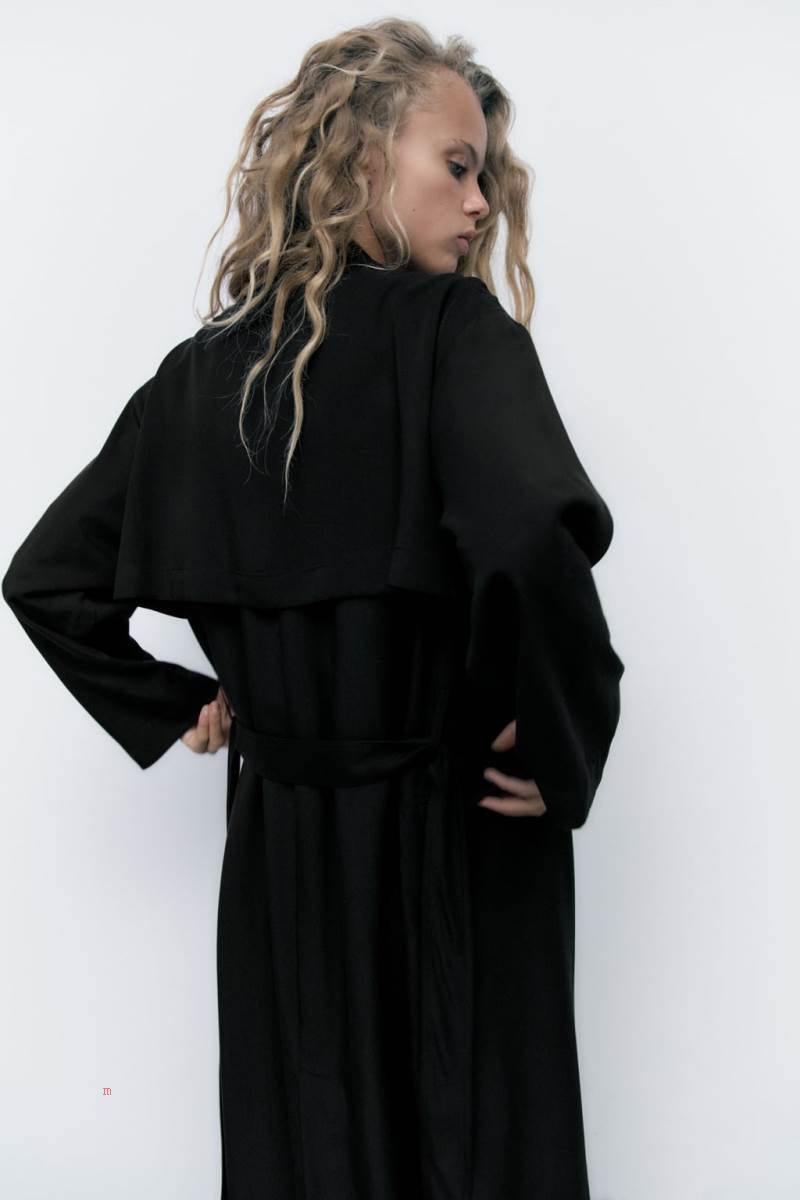 ZARA BELTED LONG TRENCH Rockar Dam Svarta | GWHKU-8741