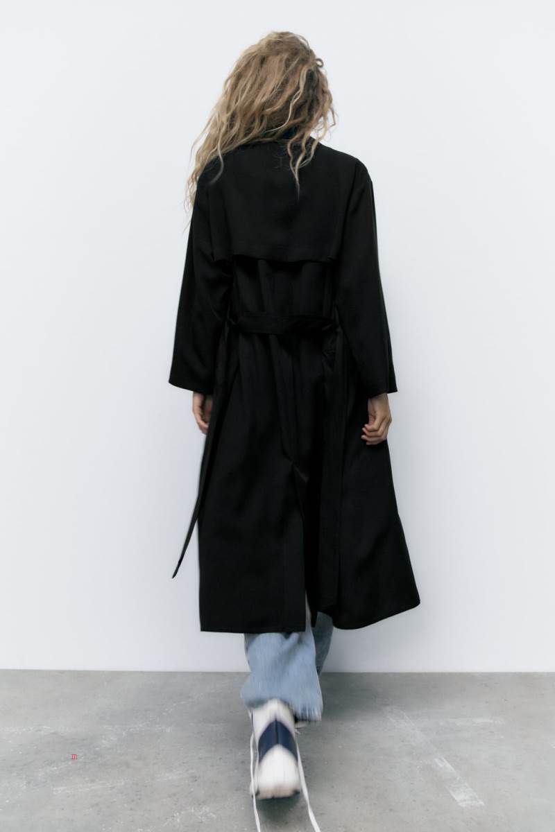 ZARA BELTED LONG TRENCH Rockar Dam Svarta | GWHKU-8741