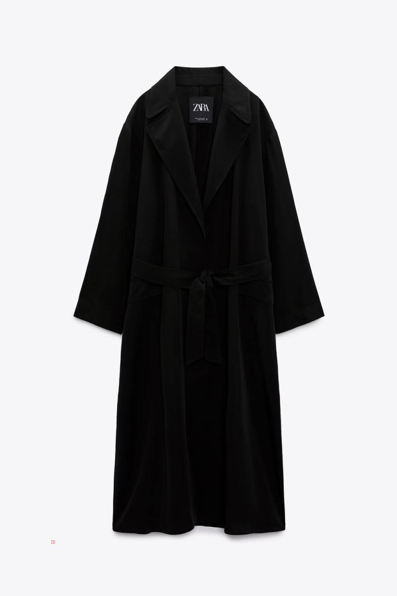 ZARA BELTED LONG TRENCH Rockar Dam Svarta | GWHKU-8741