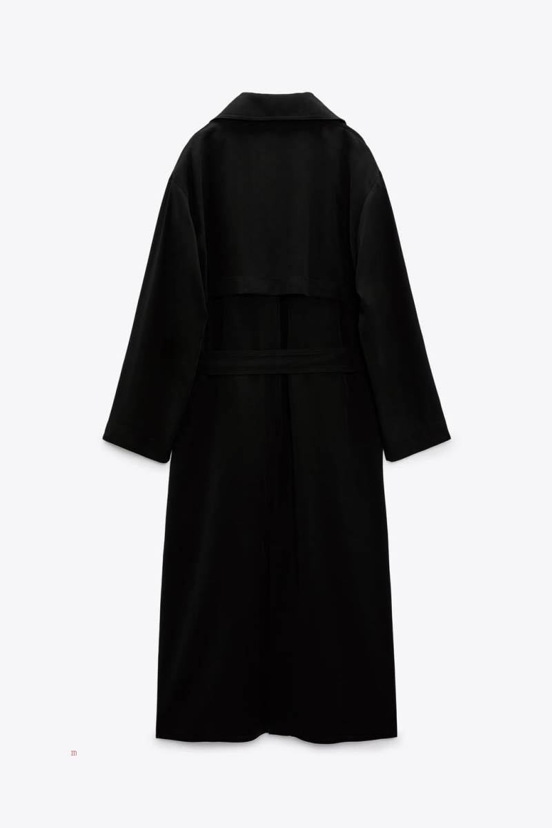 ZARA BELTED LONG TRENCH Rockar Dam Svarta | GWHKU-8741