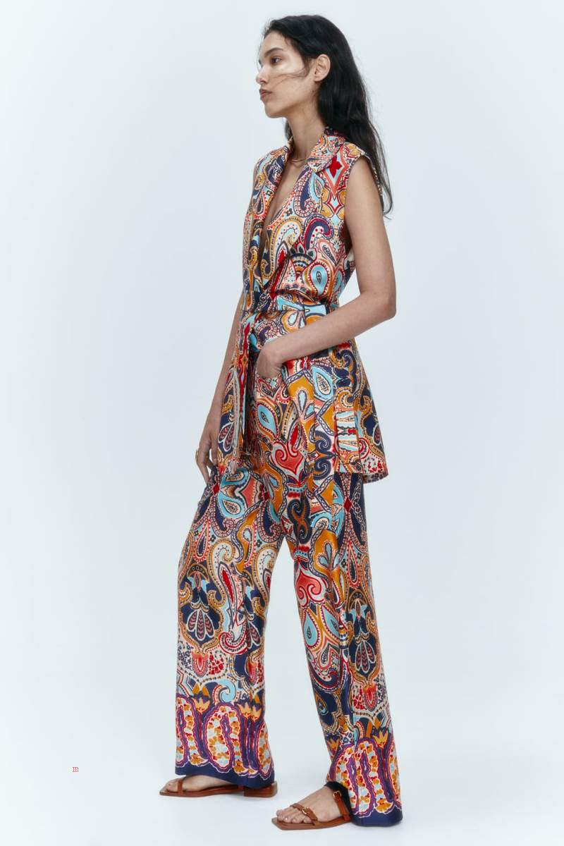 ZARA BELTED PRINTED Kostym Väst Dam Olika Färger Röda | RXBAT-8750