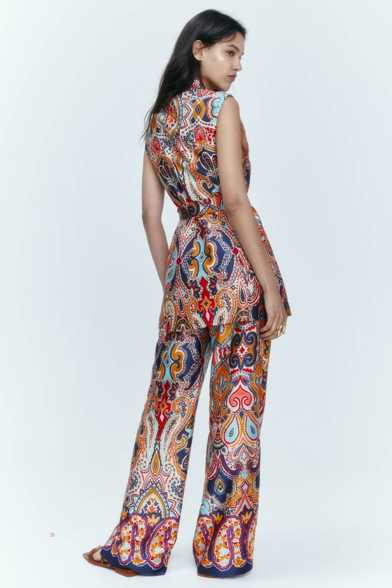 ZARA BELTED PRINTED Kostym Väst Dam Olika Färger Röda | RXBAT-8750