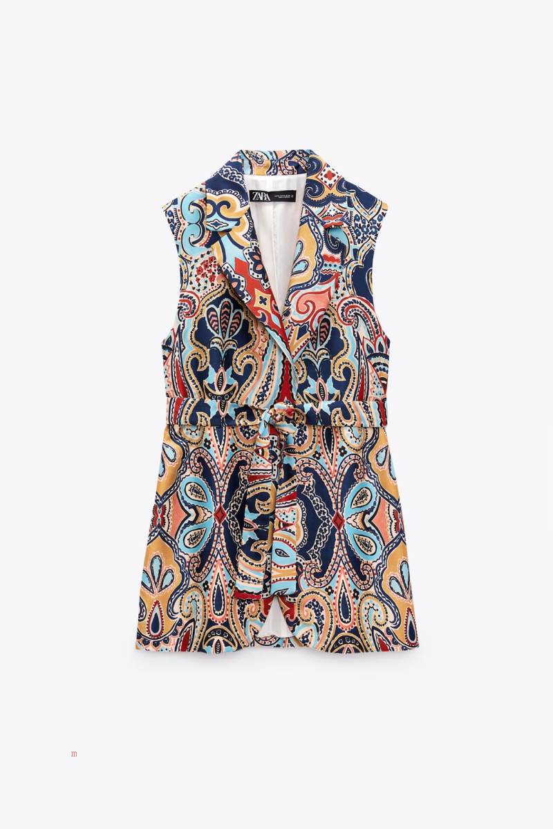 ZARA BELTED PRINTED Kostym Väst Dam Olika Färger Röda | RXBAT-8750