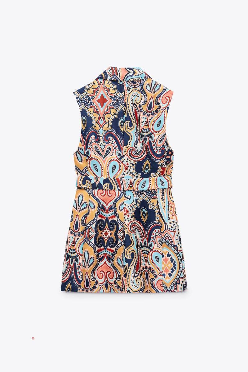 ZARA BELTED PRINTED Kostym Väst Dam Olika Färger Röda | RXBAT-8750