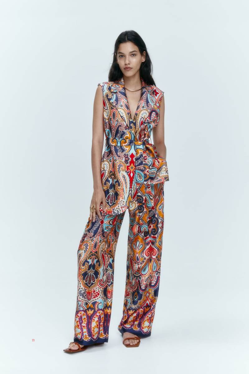 ZARA BELTED PRINTED Kostym Väst Dam Olika Färger Röda | RXBAT-8750