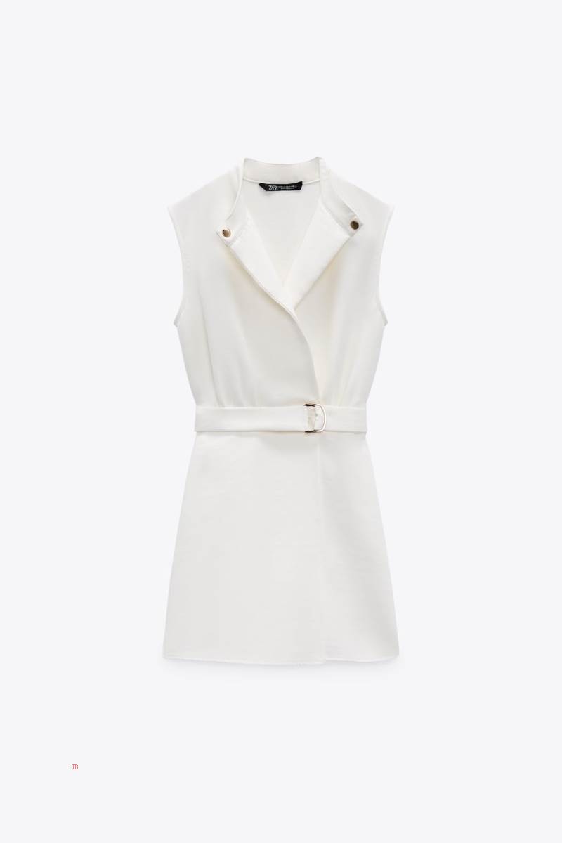 ZARA BELTED Playsuit Dam Grå Vita | RVNDJ-7086