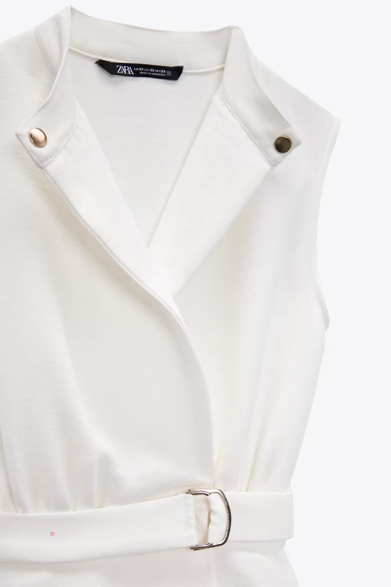 ZARA BELTED Playsuit Dam Grå Vita | RVNDJ-7086