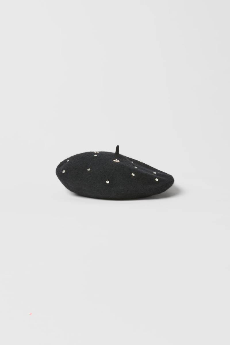 ZARA BERET WITH APPLIQUÉS Hatt Tjej Svarta | QNLDG-2401