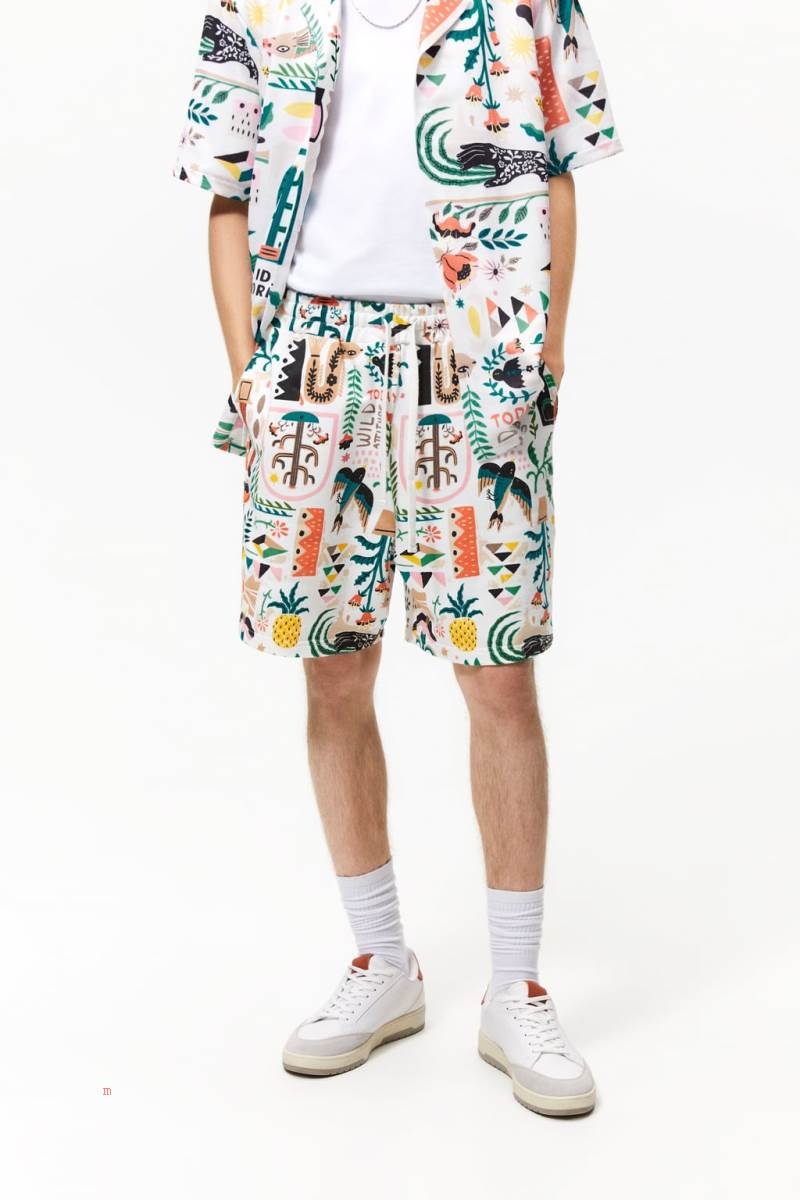 ZARA BERMUDA WITH PRINTED GRAPHICS Shorts Herr Vita | QDGEJ-3516