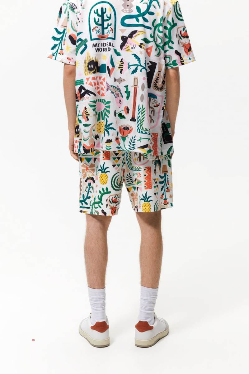 ZARA BERMUDA WITH PRINTED GRAPHICS Shorts Herr Vita | QDGEJ-3516