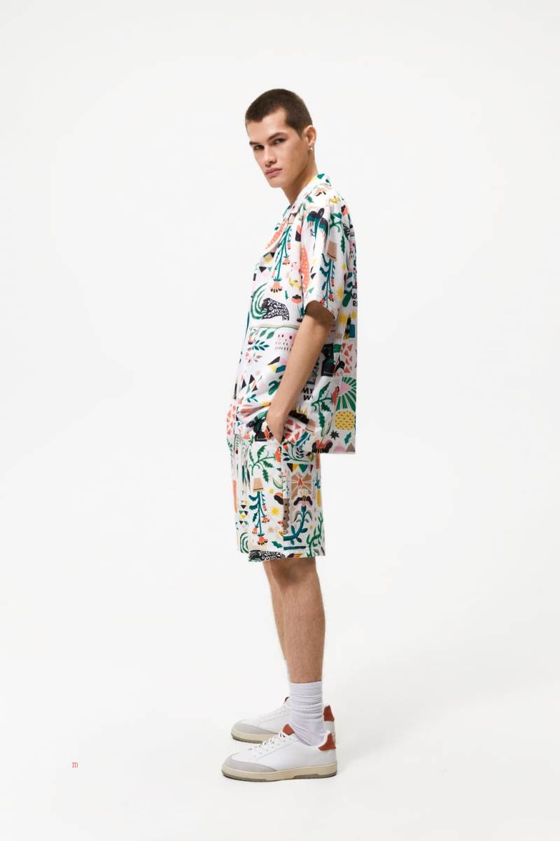 ZARA BERMUDA WITH PRINTED GRAPHICS Shorts Herr Vita | QDGEJ-3516