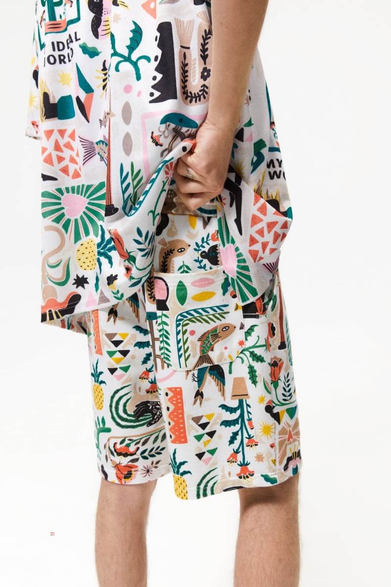ZARA BERMUDA WITH PRINTED GRAPHICS Shorts Herr Vita | QDGEJ-3516