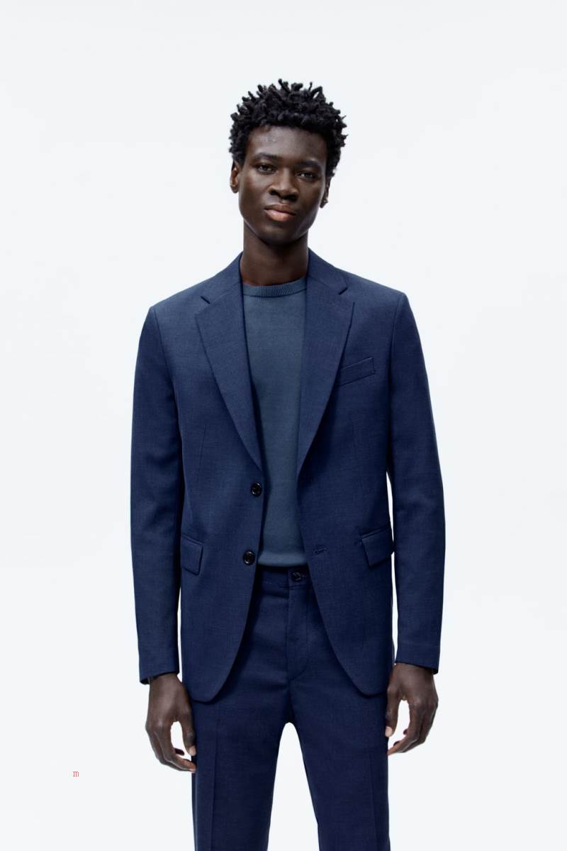 ZARA BIRD’S-EYE SUIT Blazers Herr Blå | UFWOX-8960