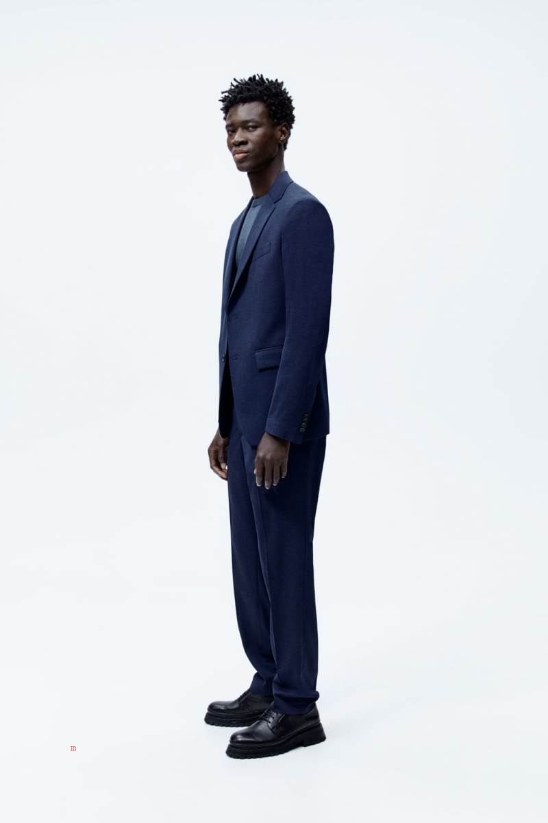 ZARA BIRD’S-EYE SUIT Blazers Herr Blå | UFWOX-8960