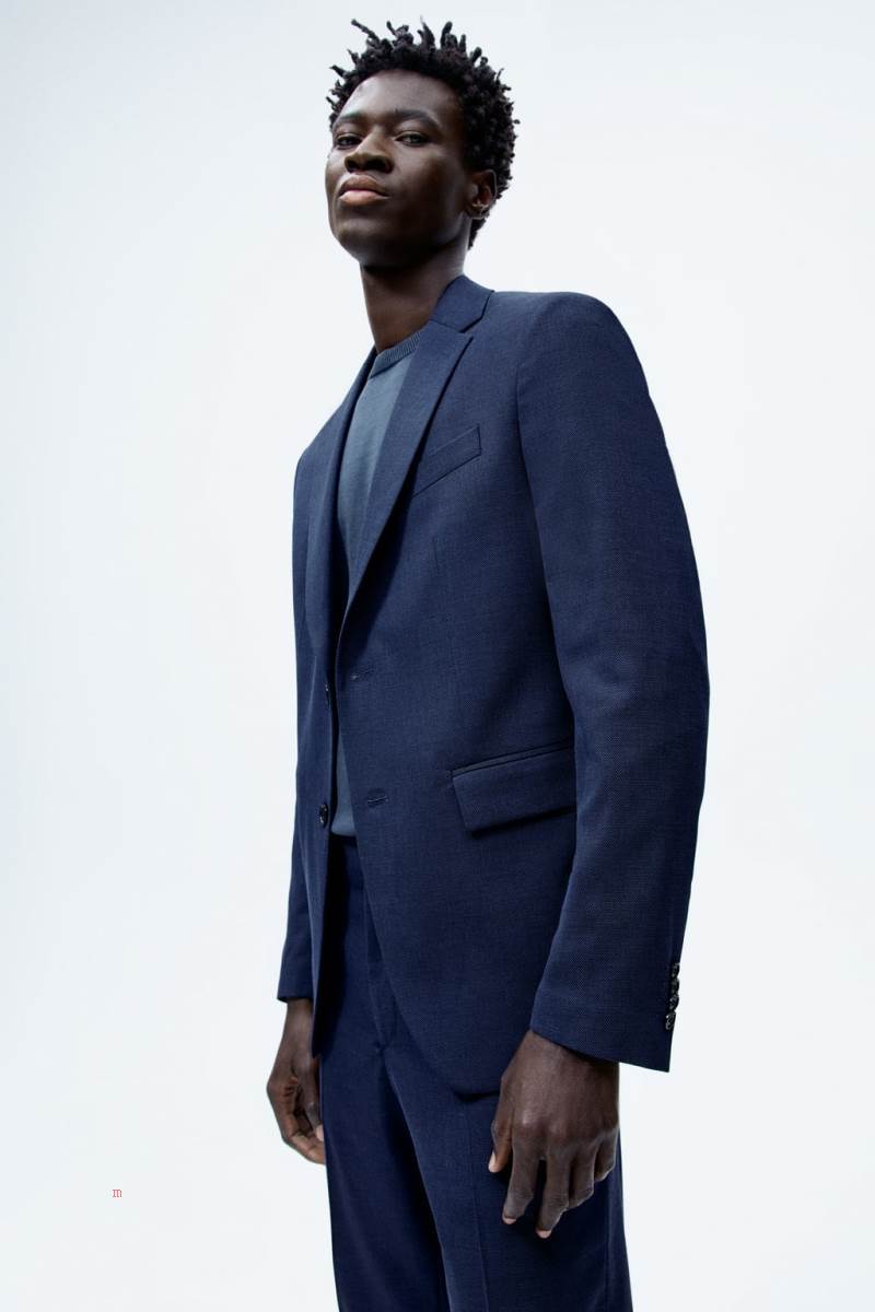 ZARA BIRD’S-EYE SUIT Blazers Herr Blå | UFWOX-8960