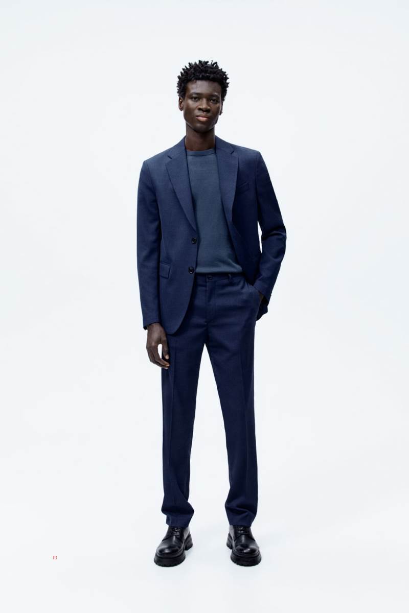 ZARA BIRD’S-EYE SUIT Blazers Herr Blå | UFWOX-8960