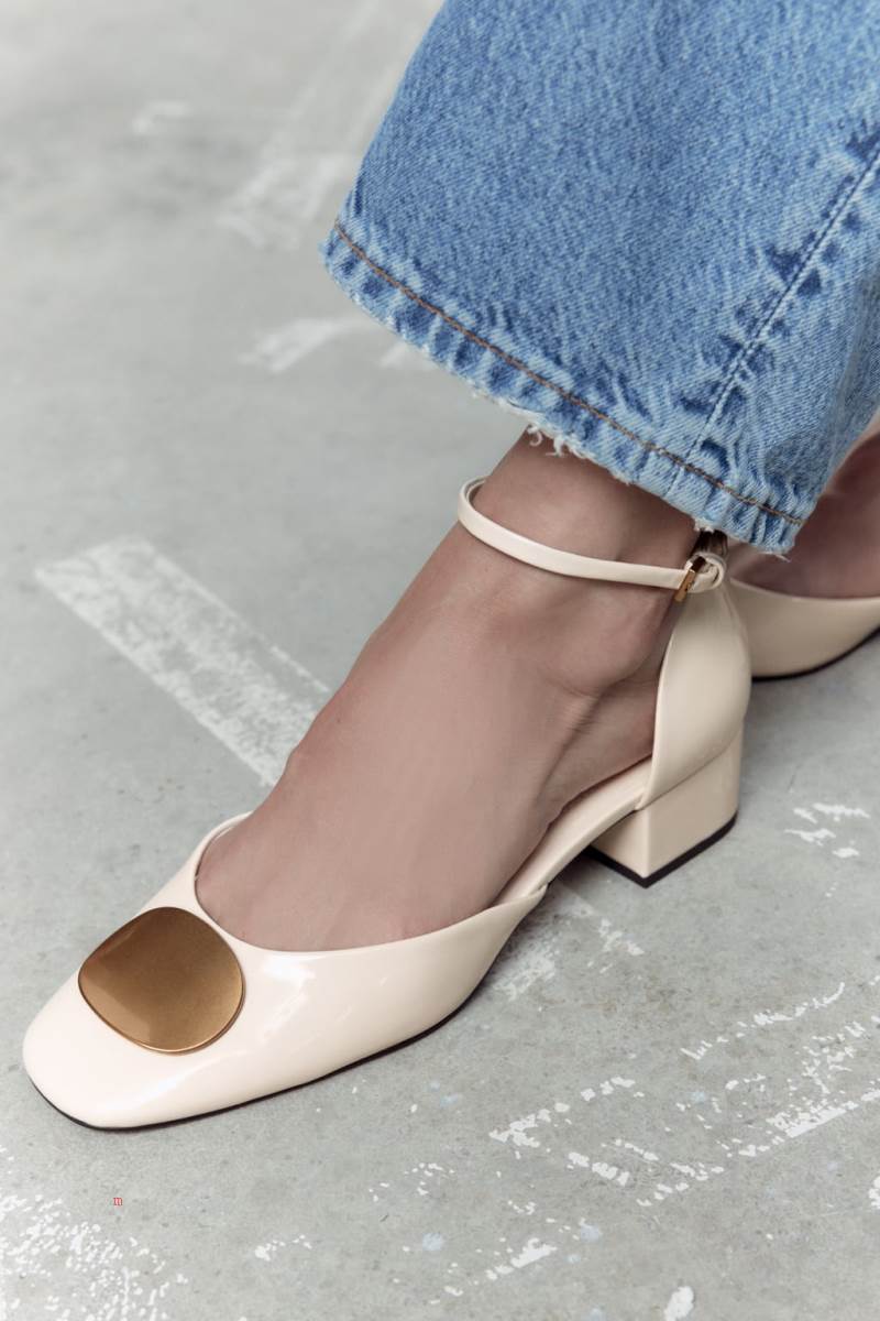 ZARA BLOCK-HEEL EMBELLISHED Högklackade Skor Dam Vita | MSLOD-4879