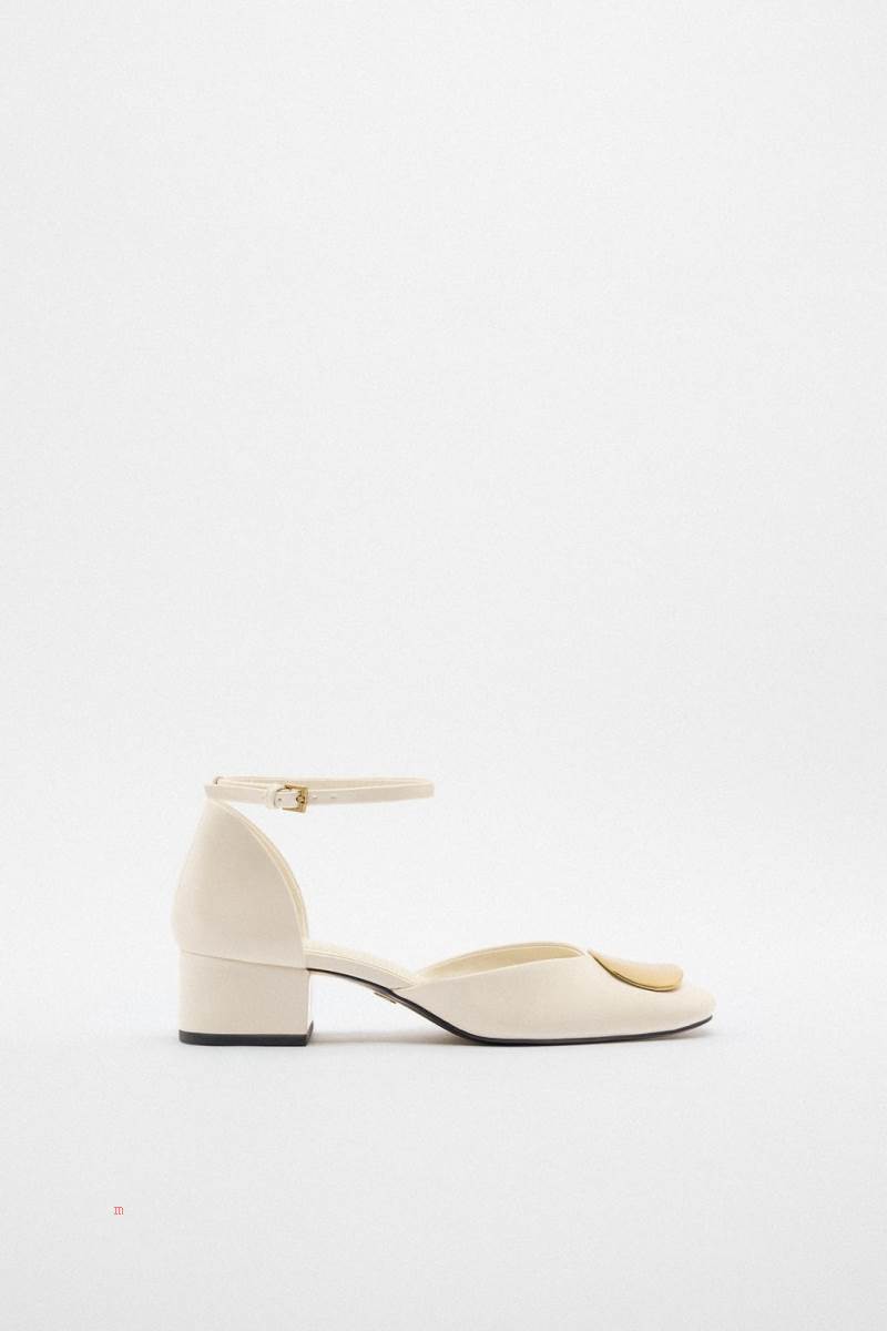 ZARA BLOCK-HEEL EMBELLISHED Högklackade Skor Dam Vita | MSLOD-4879