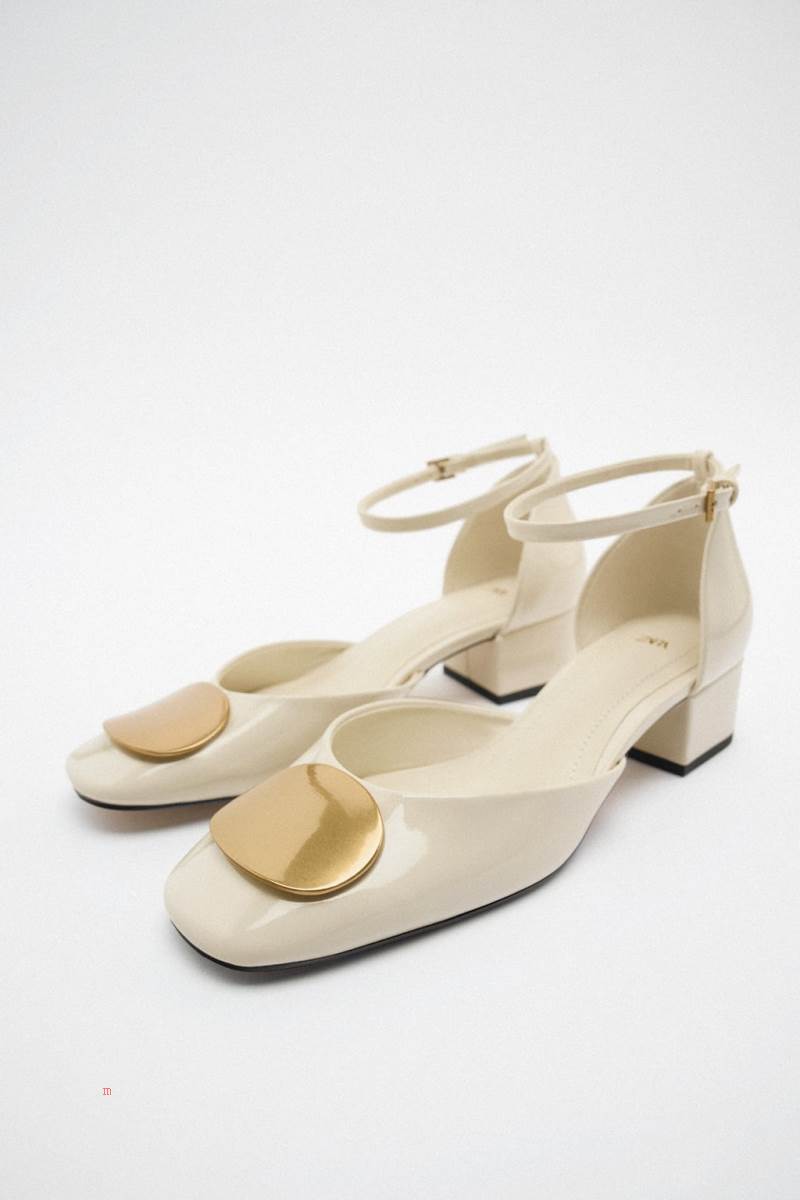 ZARA BLOCK-HEEL EMBELLISHED Högklackade Skor Dam Vita | MSLOD-4879