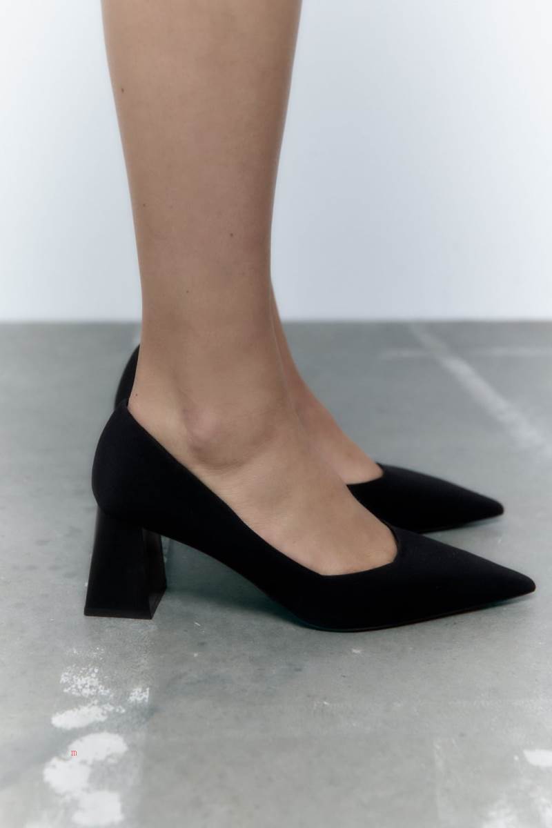 ZARA BLOCK-HEEL FABRIC Högklackade Skor Dam Svarta | CQUTM-2419